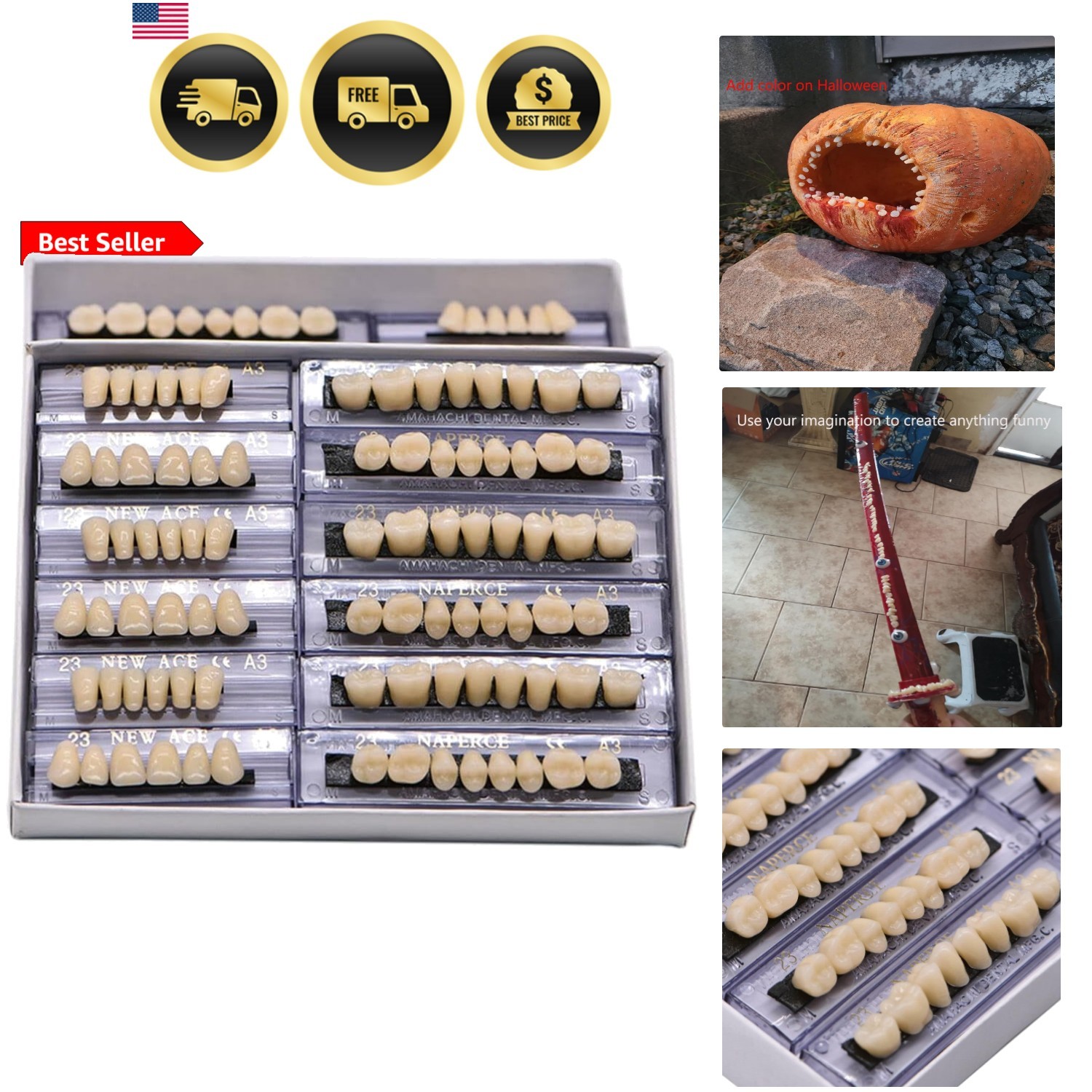 168-Piece Fake Teeth Set for Halloween - Vampire Fangs & Monster Decor, Tooth...