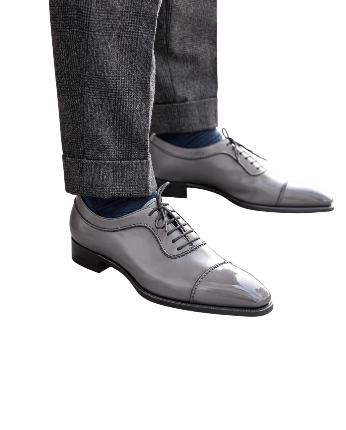 Handmade Gray Genuine Leather Oxford Lace Up Dress Office Cap Toe Shoes for Men