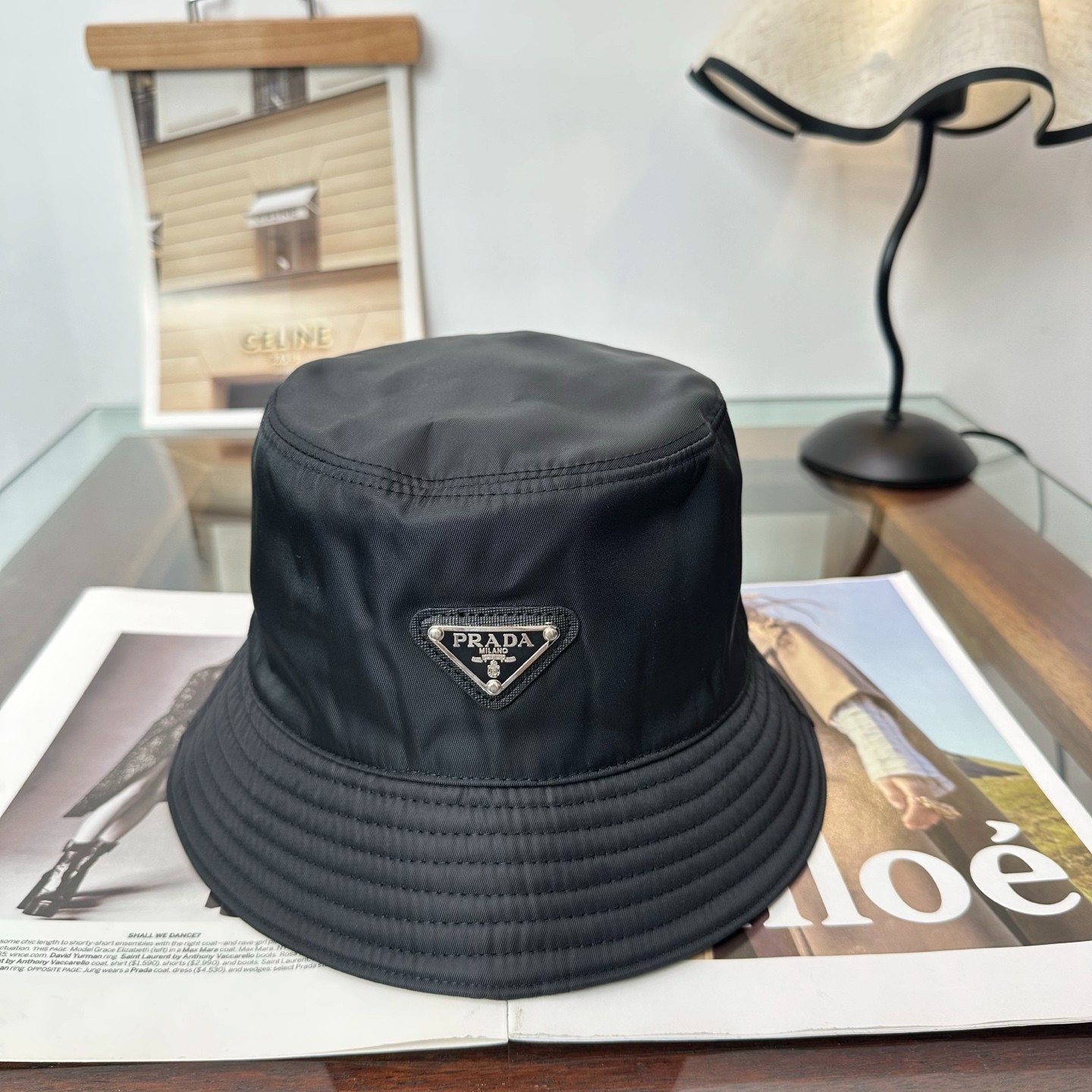 Prada Classic Triangle Metal Logo Bucket Hat Outdoor Travel Hat