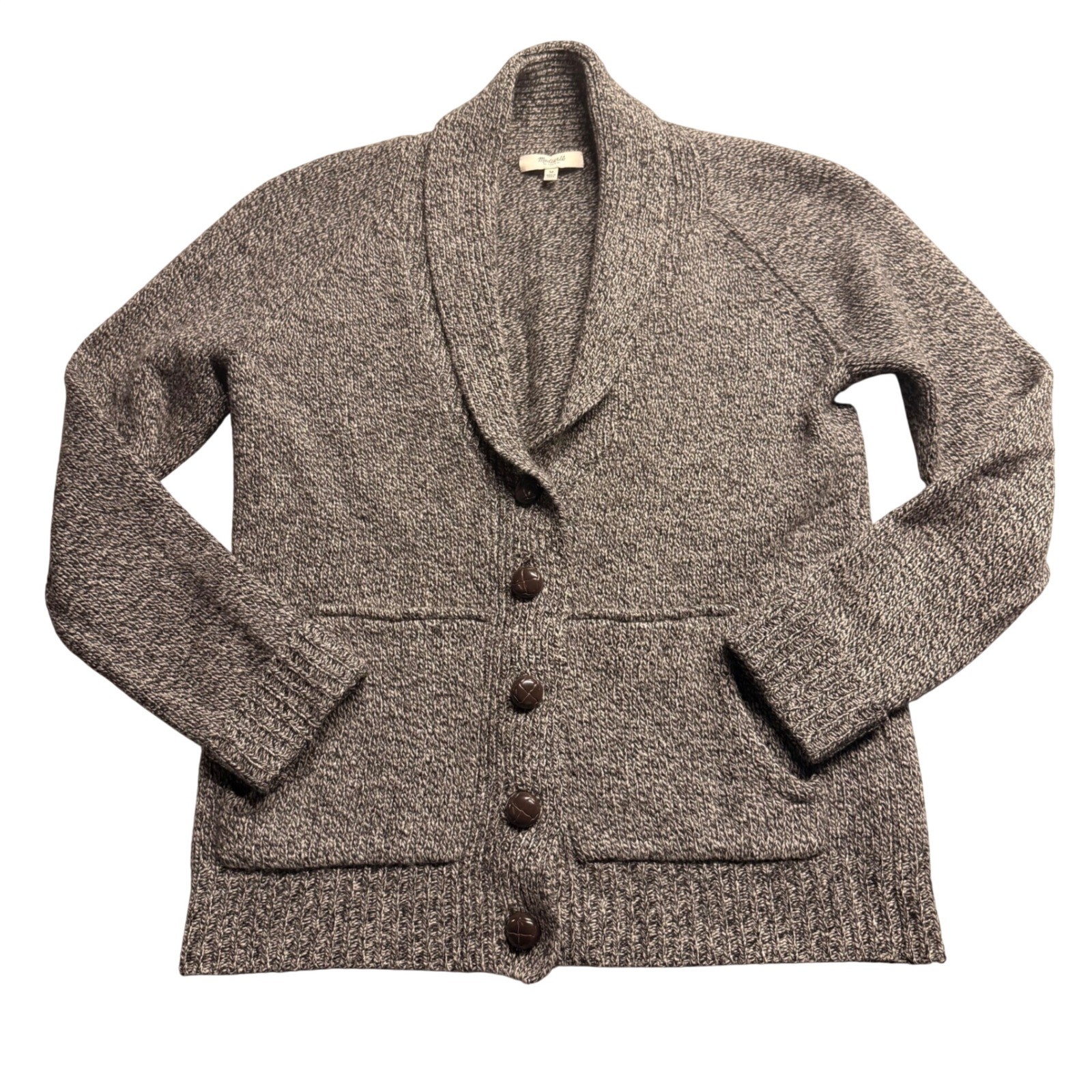 Madewell 100% Merino Wool Shawl Collar Cardigan Sweater Marled Grey Womens M