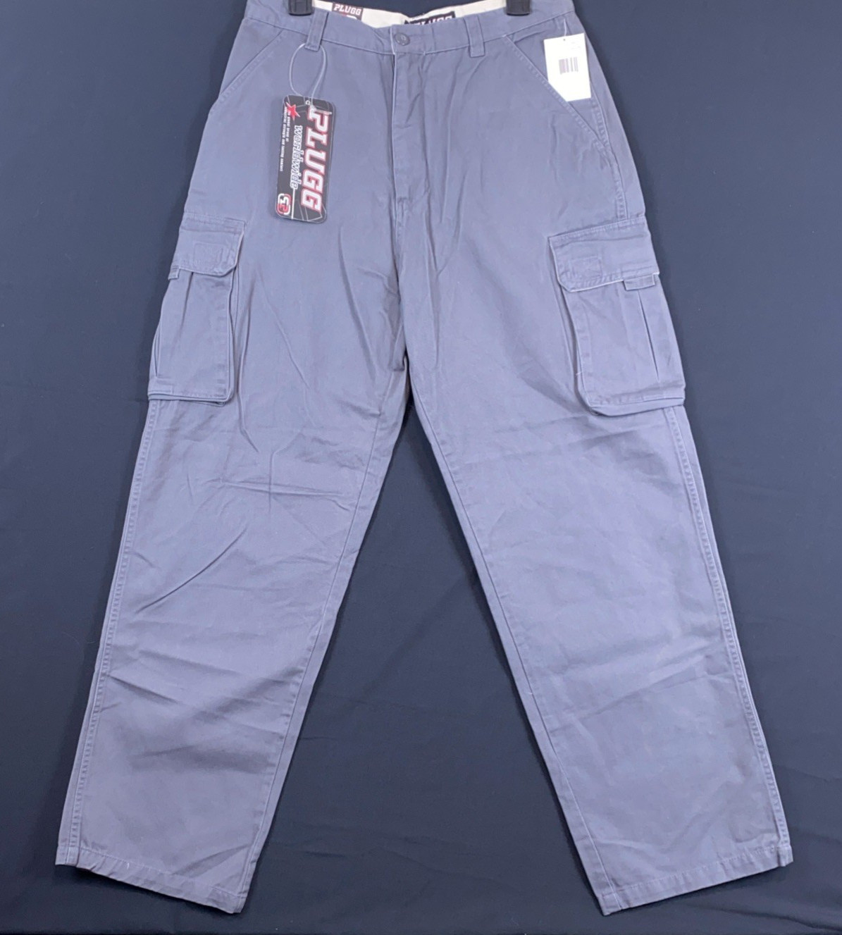 NWT Plugg Mens Relaxed Straight Leg Standard Fit Gray Cargo Pants 31/32