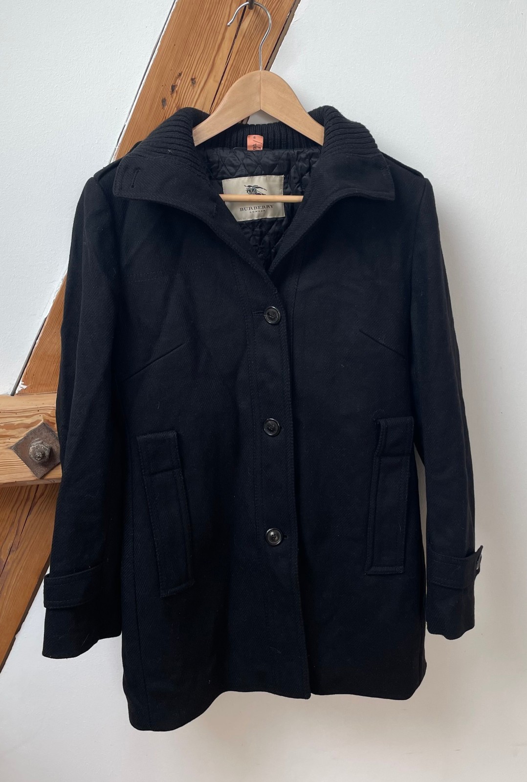 Burberry London Wool Coat / Short Coat with Cashmere & Knit Collar - Size 36 (S)