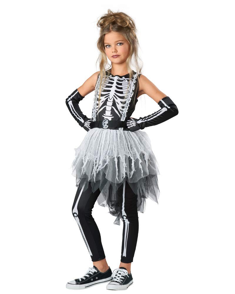 Girls Halloween Skeleton Costume Size L 10-12 Kids Ghostly Skeleton Costume