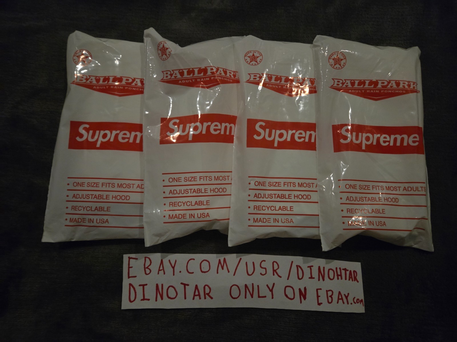 Supreme Ballpark Rain Poncho, Lot of 4, SS20, White, One Size