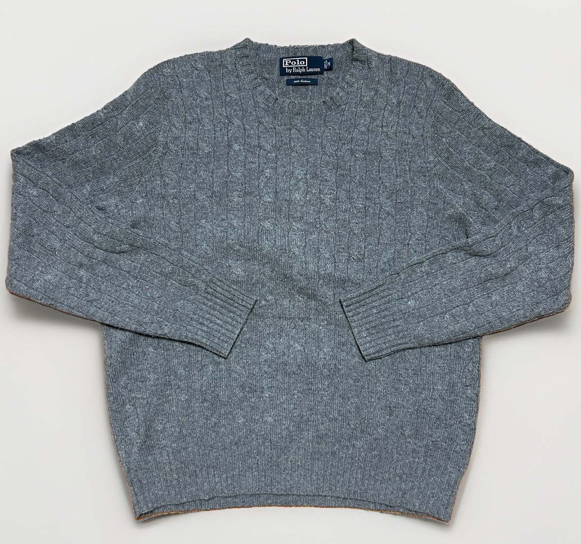 Vintage Polo Ralph Lauren Cashmere Sweater Mens Medium Gray Cable Knit Heritage