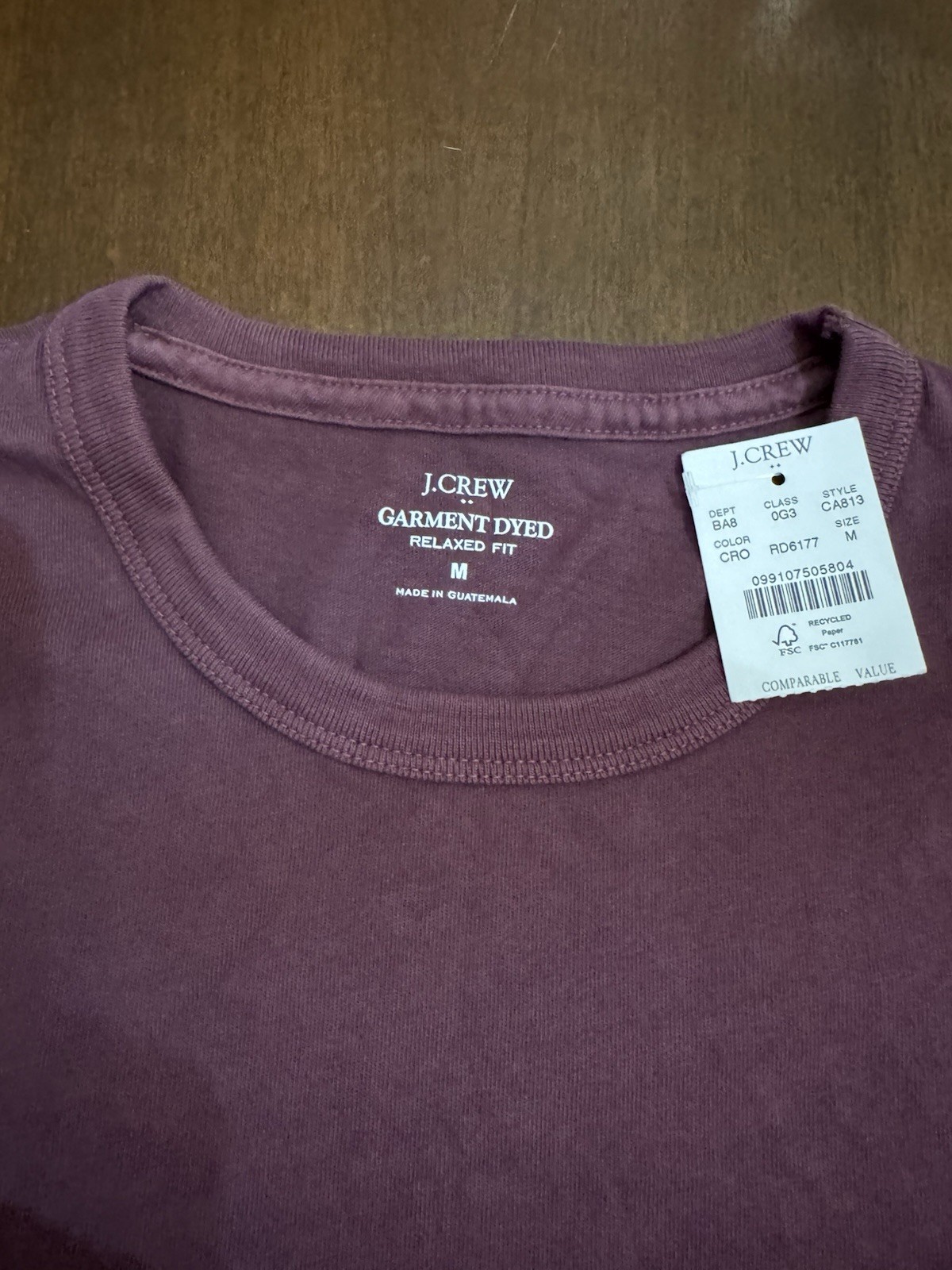 New J. Crew Men’s Longsleeve Garment-Dyed Tee Sz M Berry Purple CA813