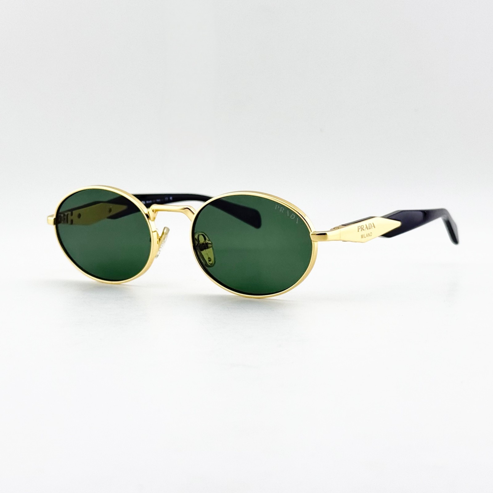 PRADA PR 65ZS Oval Sunglasses Black Gold Green Lens Women 55-20-140 Italy