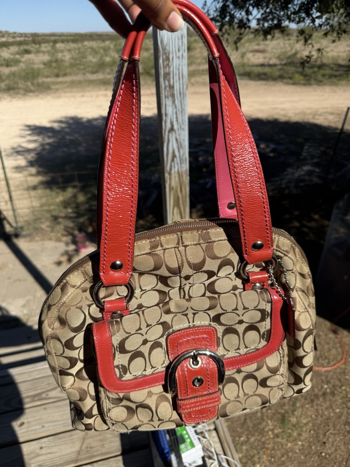 Coach Signature C Jacquard Canvas & Leather Satchel Zip Top Pink/Brown