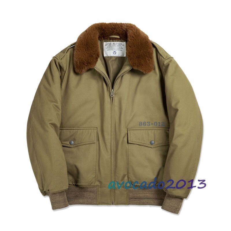 Maden Men\'s Vintage B-10 Cotton Bomber Jacket Lapel Flight Jacket Warm Coat