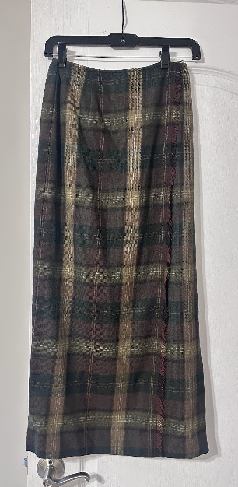 Vintage Dark Academia 90s Grunge Preppy Plaid Punk Long  100% Wool Tartan Skirt