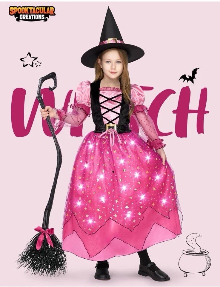 Spooktacular Creations Girls Witch Costume Set M 8-10 Pink/Black