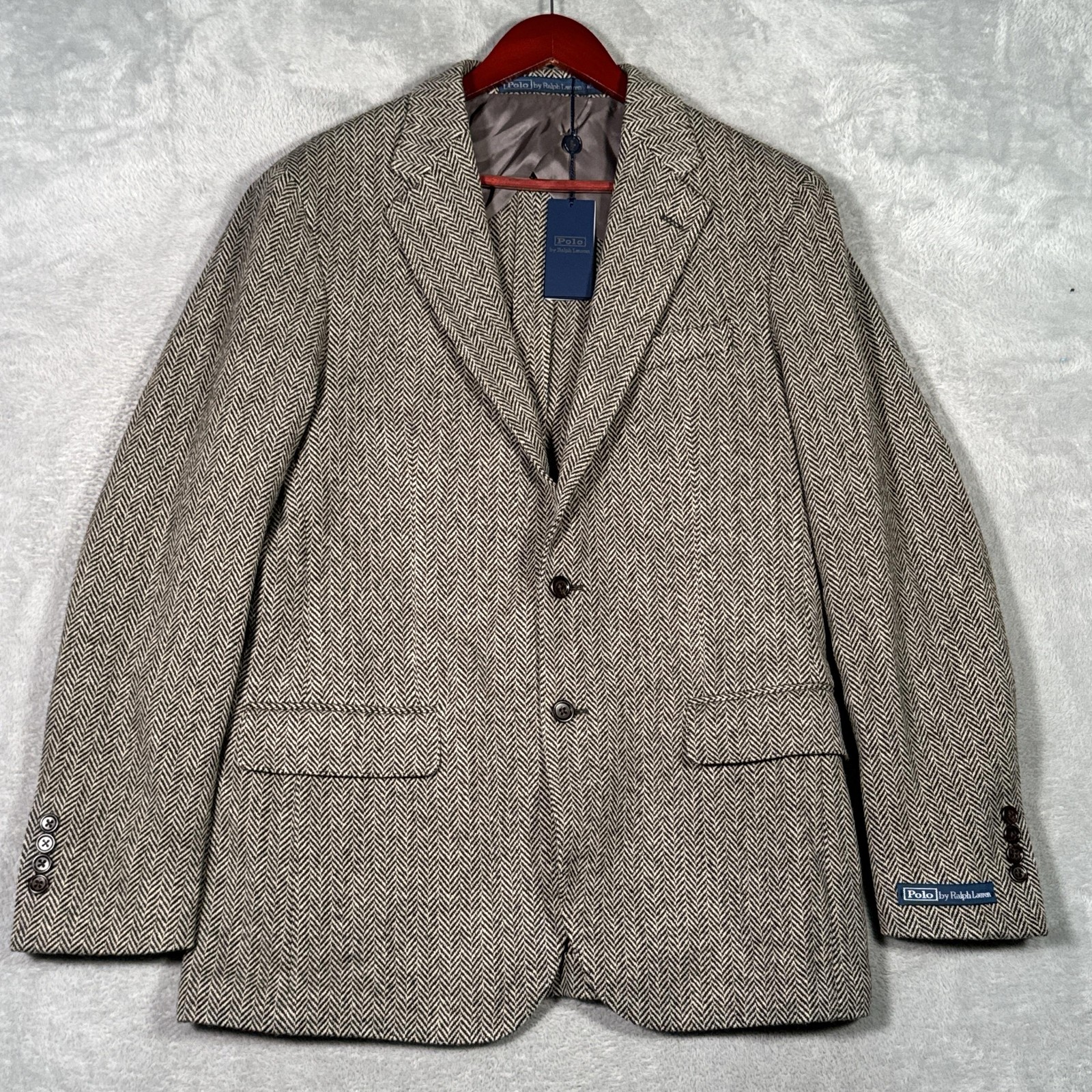 Polo Ralph Lauren Blazer Mens 40R Black Herringbone Wool Soft Sport Coat
