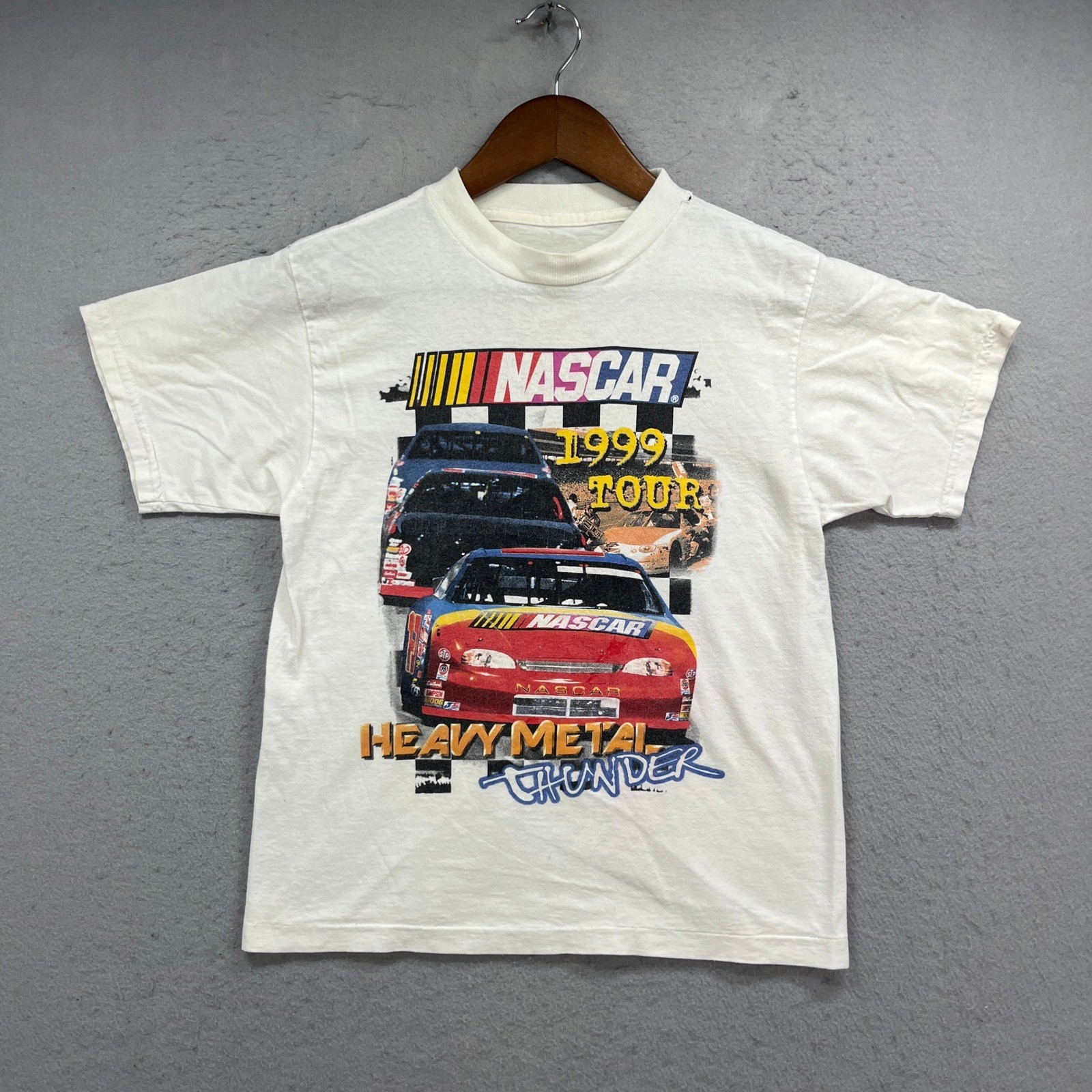 Vintage NASCAR T Shirt Mens Small White 1999 Heavy Metal Thunder Racing Tour
