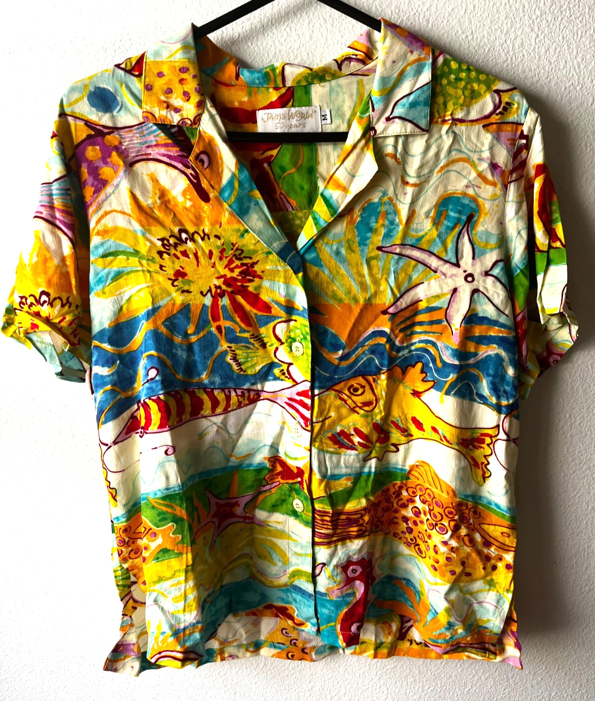 Jams World 50 Years Creatures of the Sea Hawaiian Aloha Shirt Unisex M Excellent