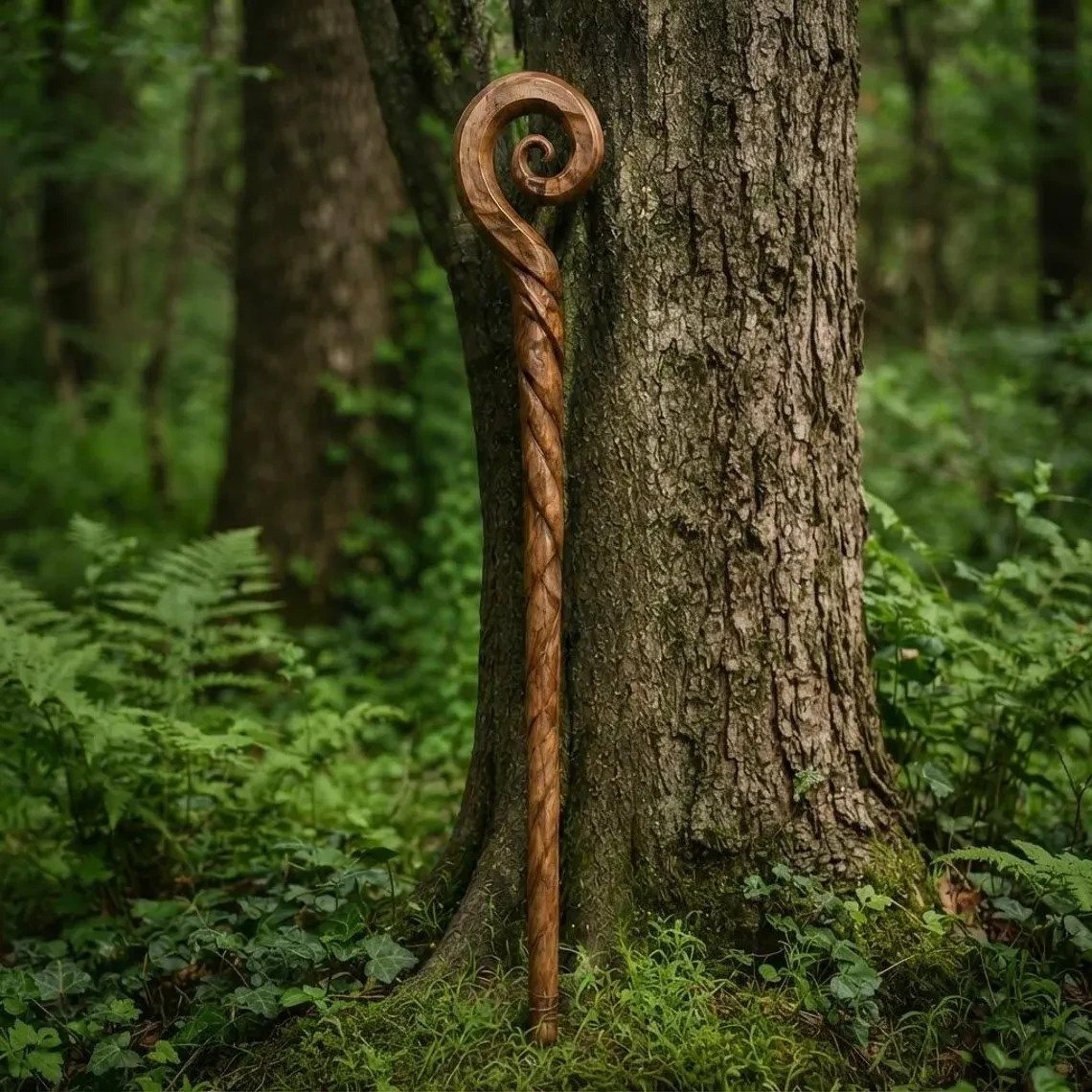  Handcrafted Wooden Wizard Staff | Spiral Top Magic Walking Stick | Fantasy Cosp