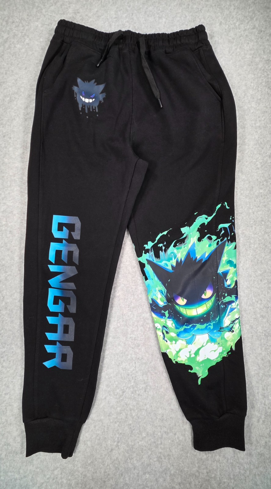 Pokemon Gengar Joggers Sweatpants Medium M Black Neon Green Flame Fleece Unisex