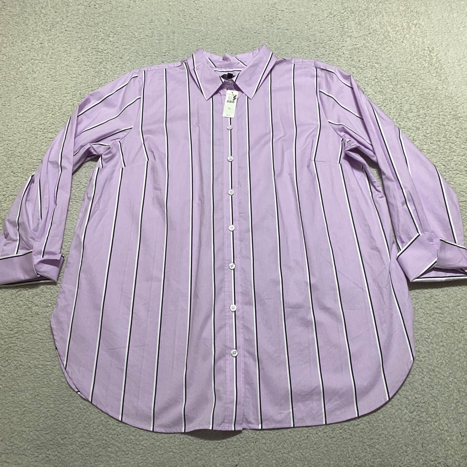 NWT Talbots Womens XL Shirt Purple Striped Long Sleeve Button Up 100% Cotton New