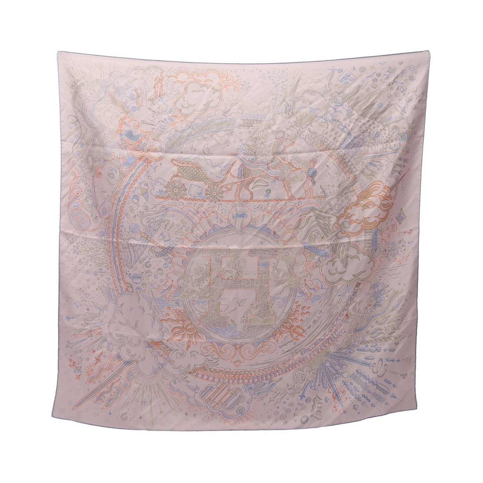 HERMES Carre90 PLEASE HOLD THE LINE Scarf Pink/Multicolor silk with original box