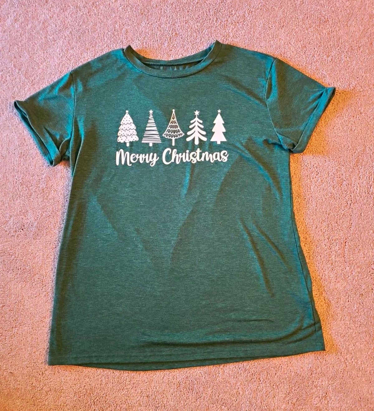 Men\'s Merry Christmas Trees Graphic T-Shirt Green/White Cotton Crew Neck M