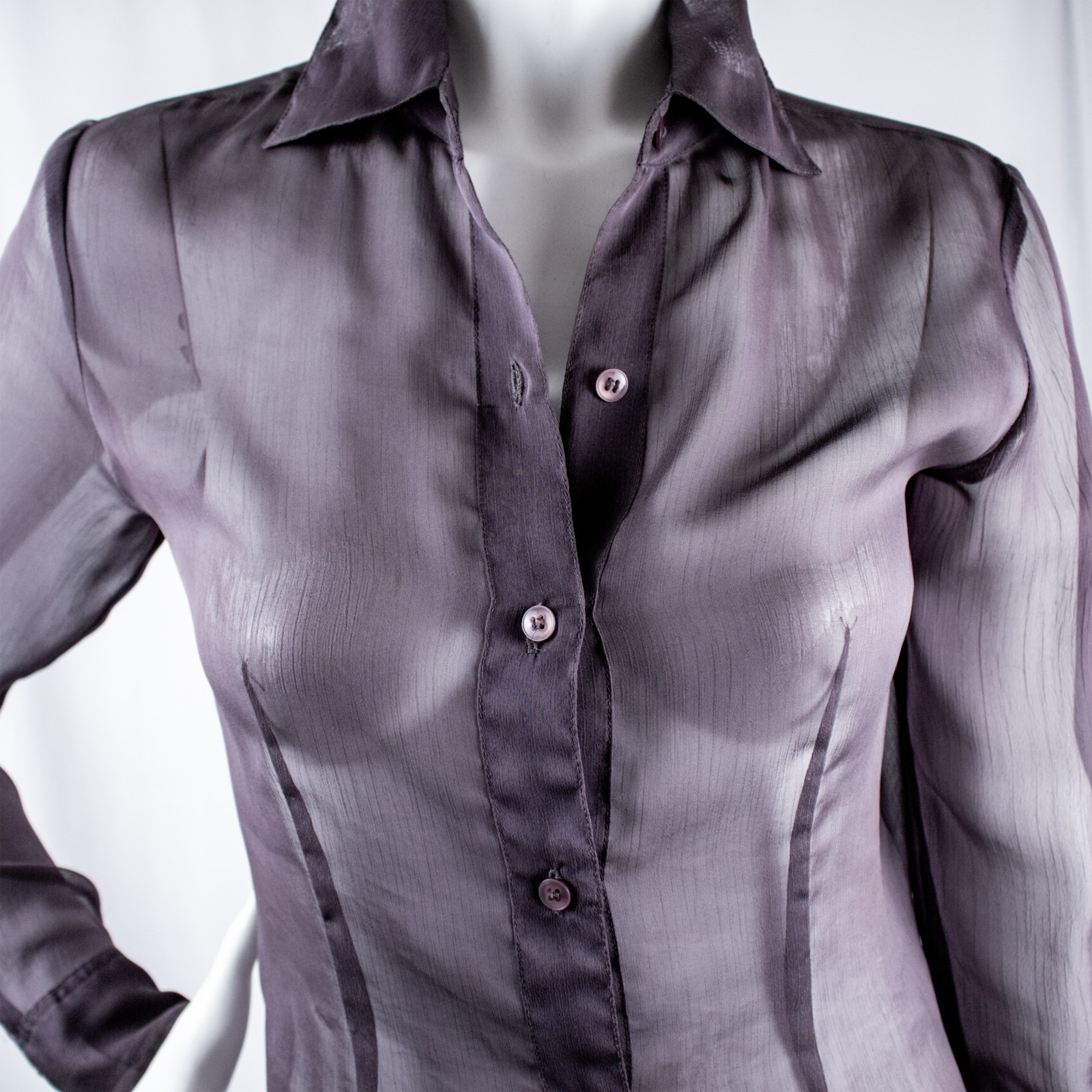 EXPRESS Vintage Burnt Purple Solid Transparent Women Sheer Shirt Size M, 5/6
