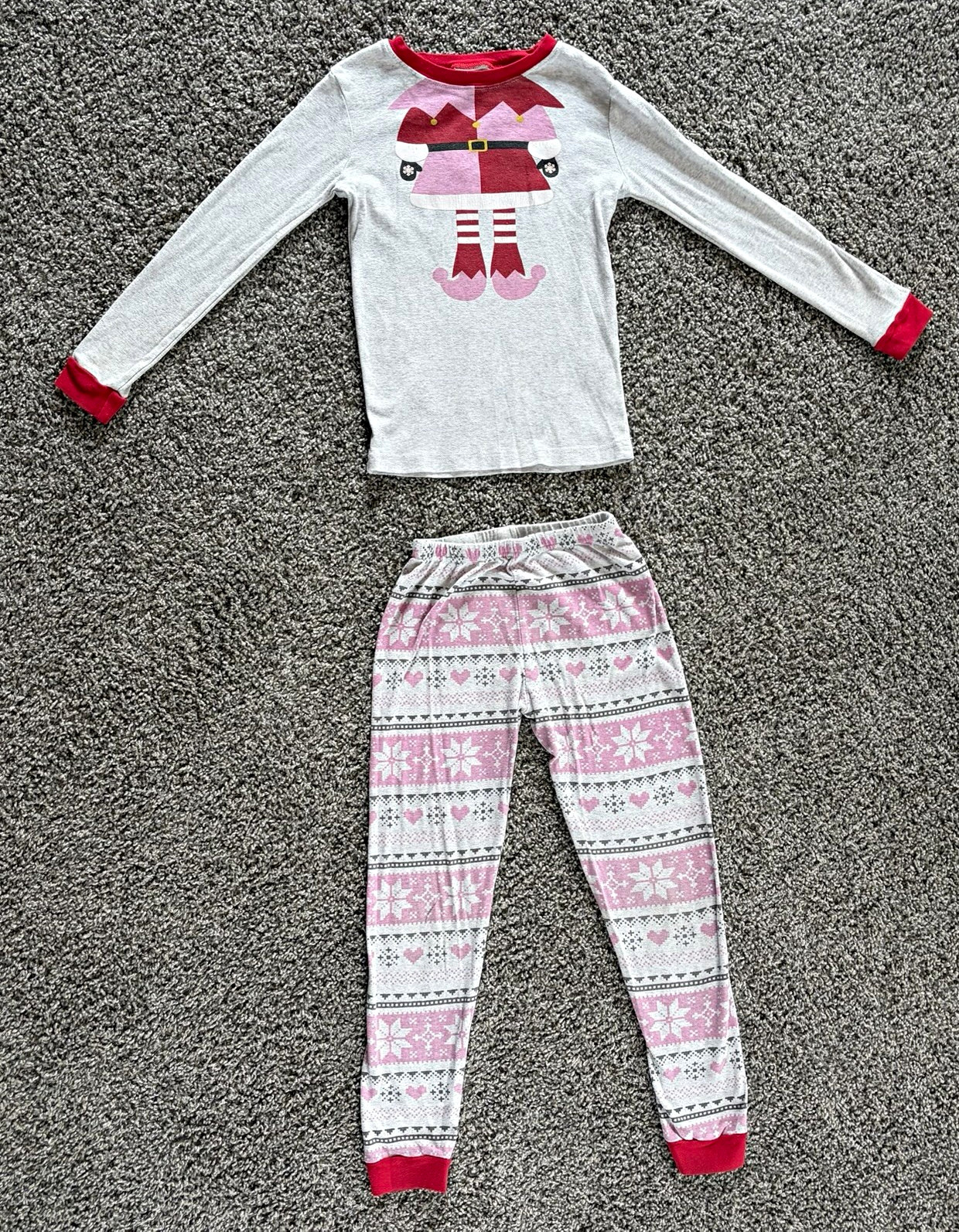 2pc Family Feeling Kids/Girls Elf Christmas Cotton Knit Pajama Set Size 10