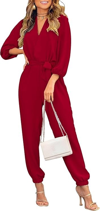 PRETTYGARDEN Women\'s Fall Jumpsuits Dressy Casual Pants Romper One Piece Size S