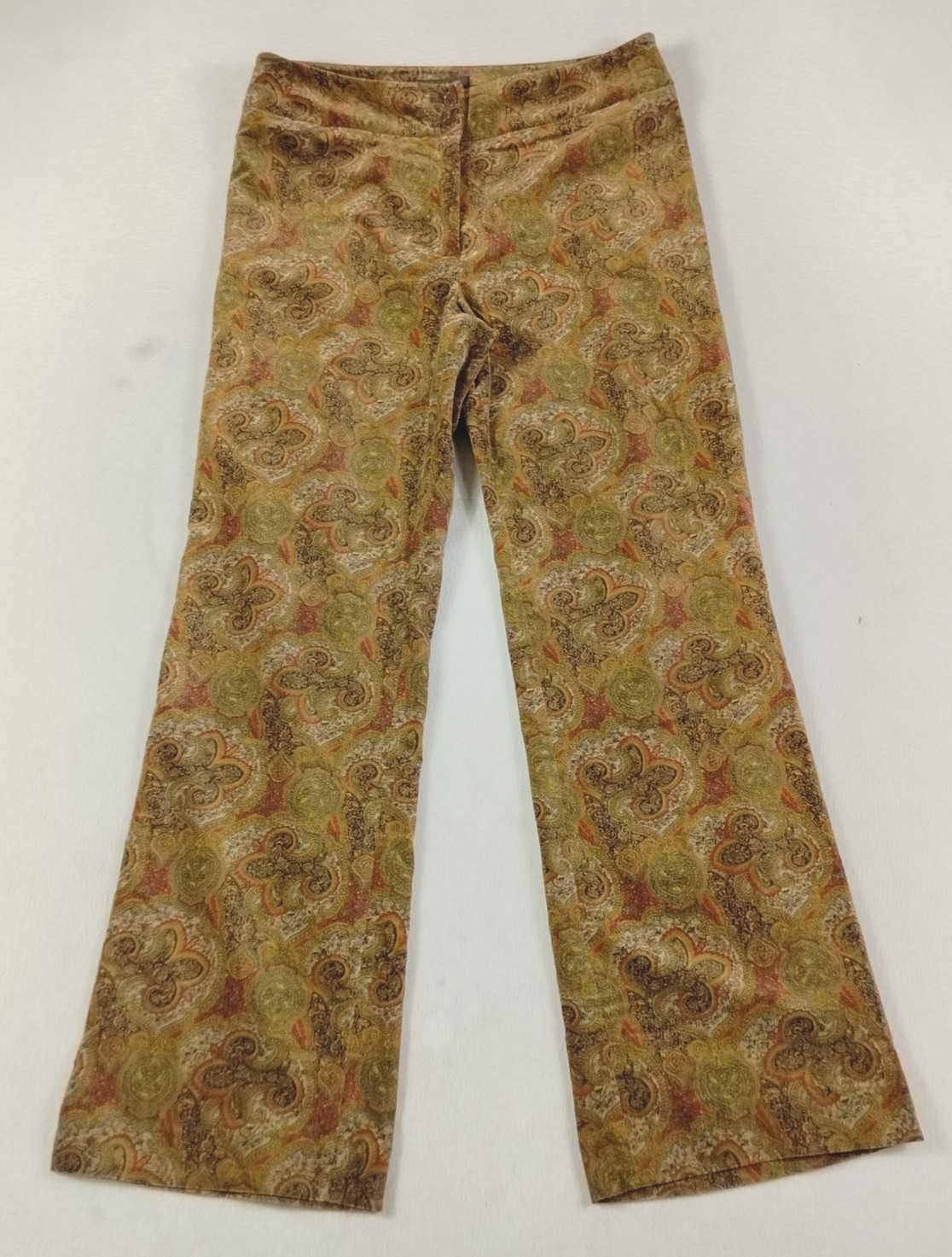 Vintage Harold\'s Pants Womens 10 Brown Paisley Velour Straight Leg Dressy Boho