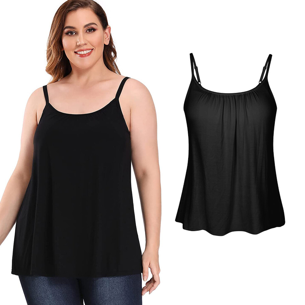 Women Swing Flowy Cami with Built in Bra Sleeveless Comfort Tank Top Plus Size