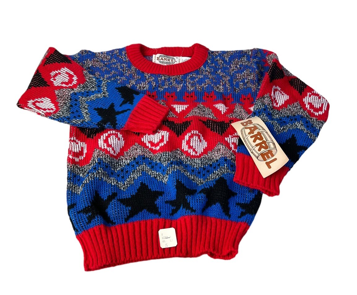 Vintage 1980’s NOS Barrel Kids Knit Sweater Geometric Child Size 5 NEW USA