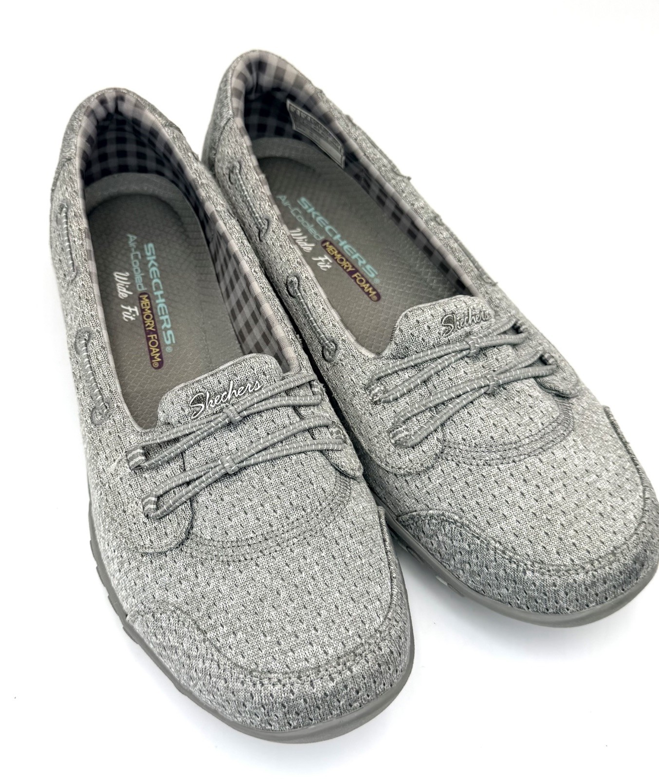 Sketchers Slip On Shoes Air Cooled Memory Foam Women’s 8 Gray Wide Fit Comfort