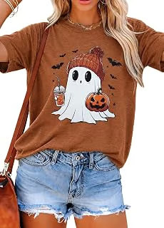 Halloween Shirts for Women Cute Ghost Shirt Fall Spooky Season Tshirt