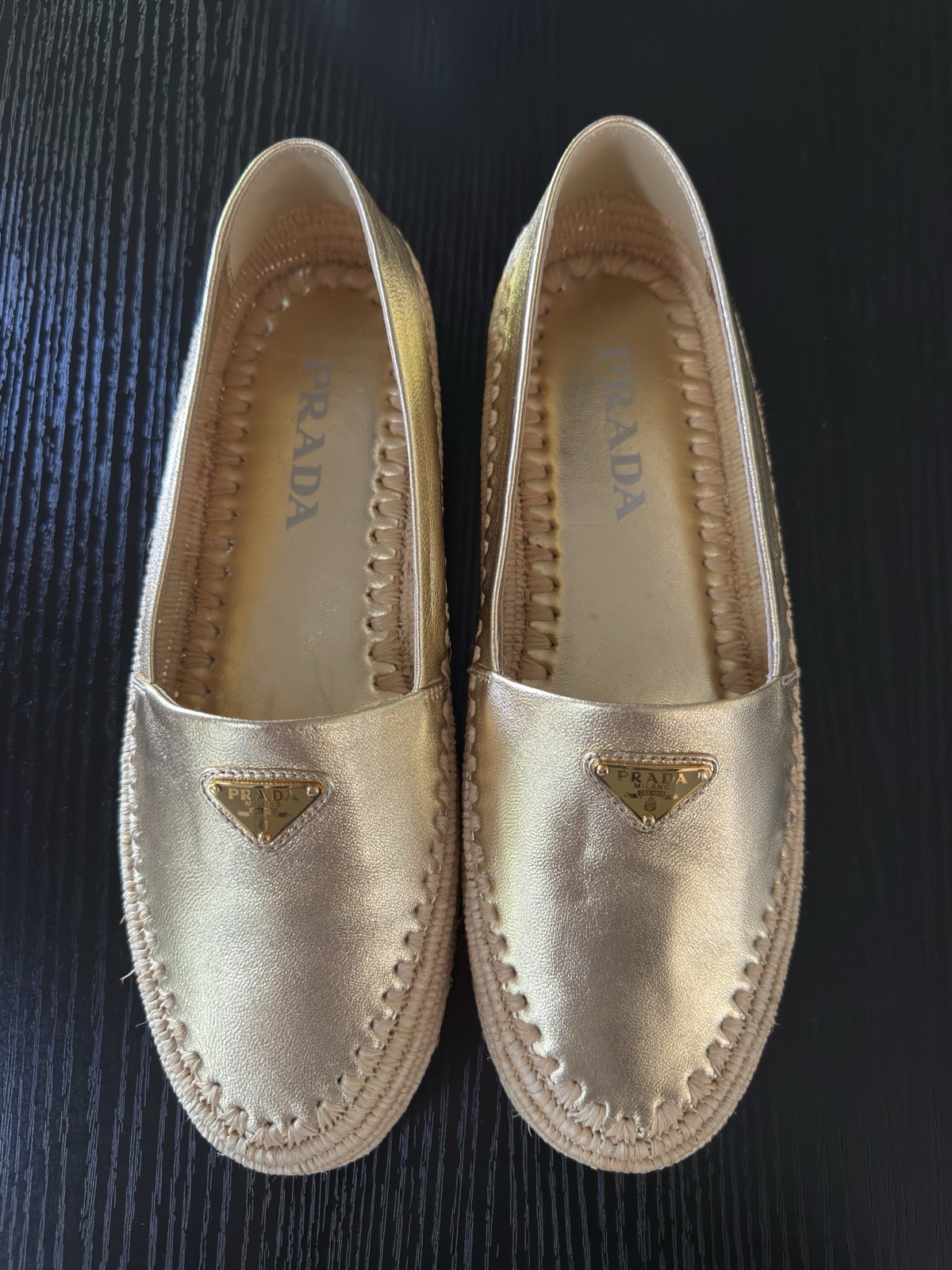 NIB Authentic Prada Triangle Logo Platino Espadrille 38
