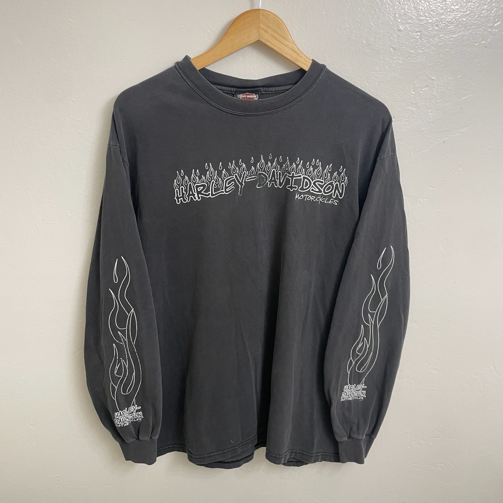 Vintage 90s Harley Davidson Flame Graphic San Diego Long Sleeve Shirt Faded