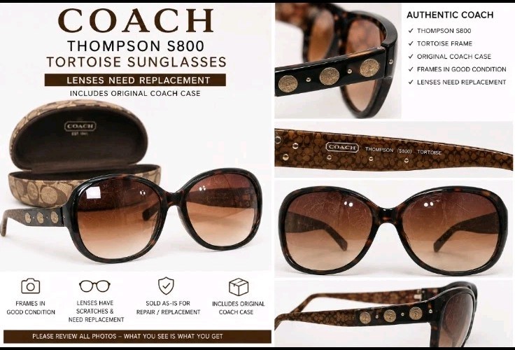 Coach Thompson S800 Tortoise Sunglasses w/ Original Coach Case – Needs New...