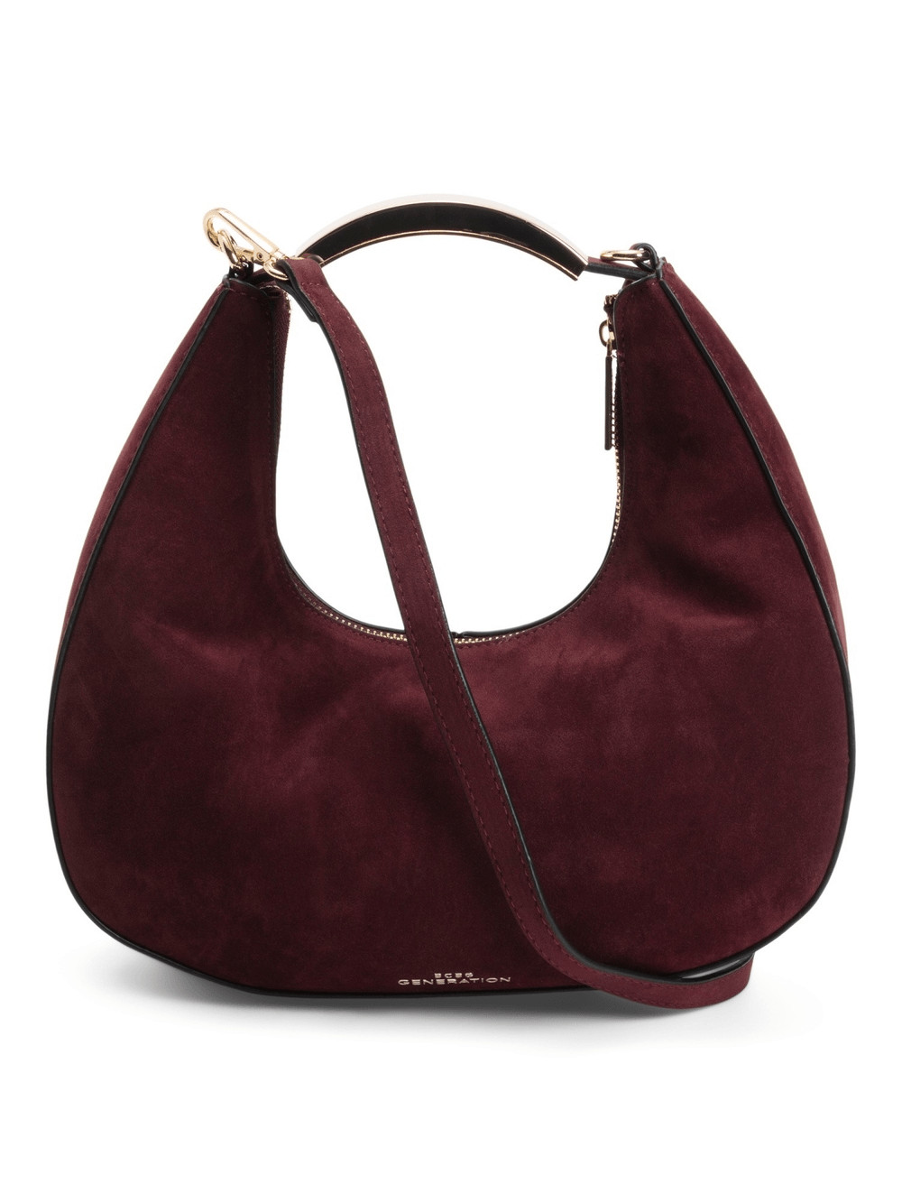 BCBGeneration Burgundy Suede Crescent Handbag