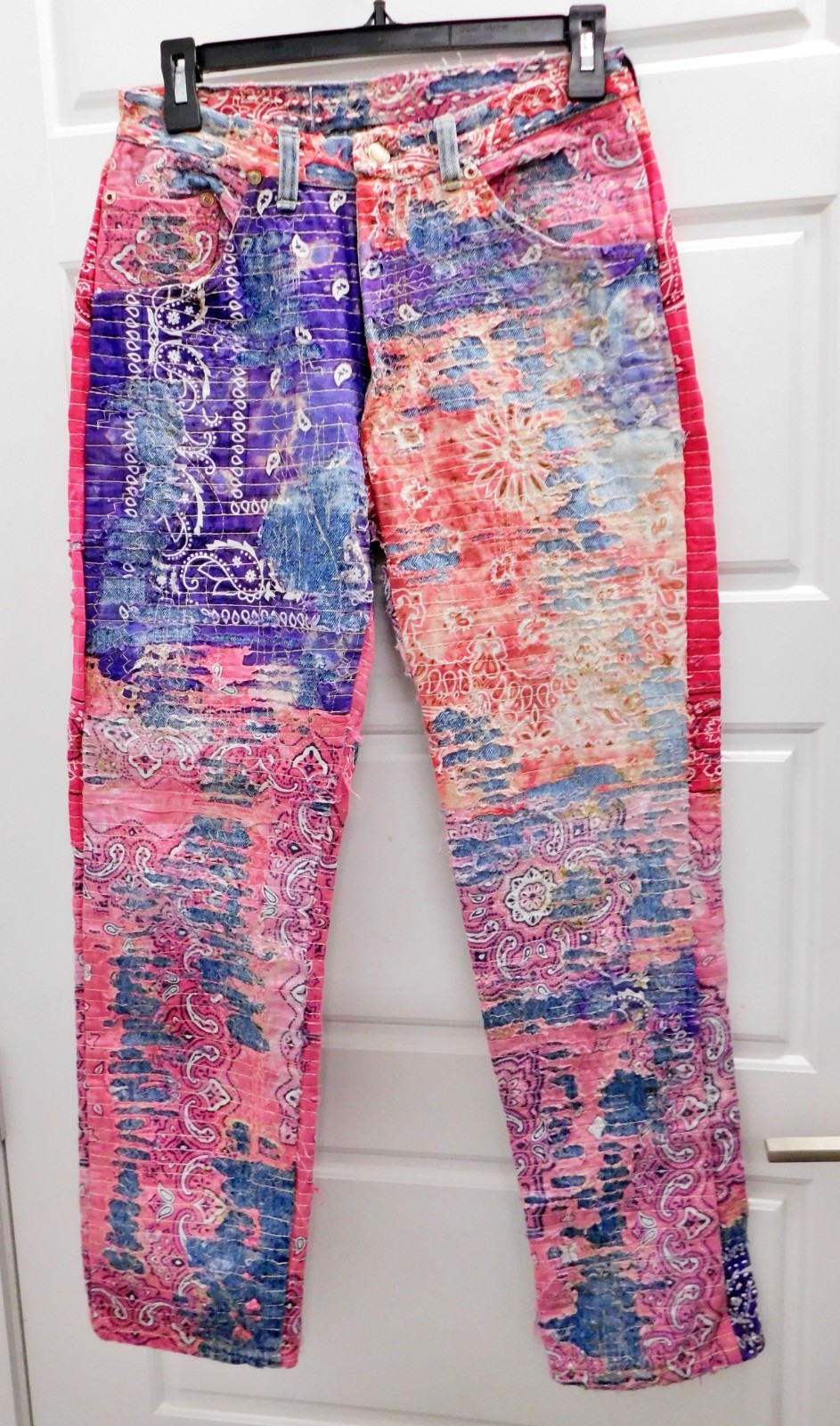 Sober Files Boro Bandana Vintage Rework Custom Repurposed Jeans sz 28 x 30