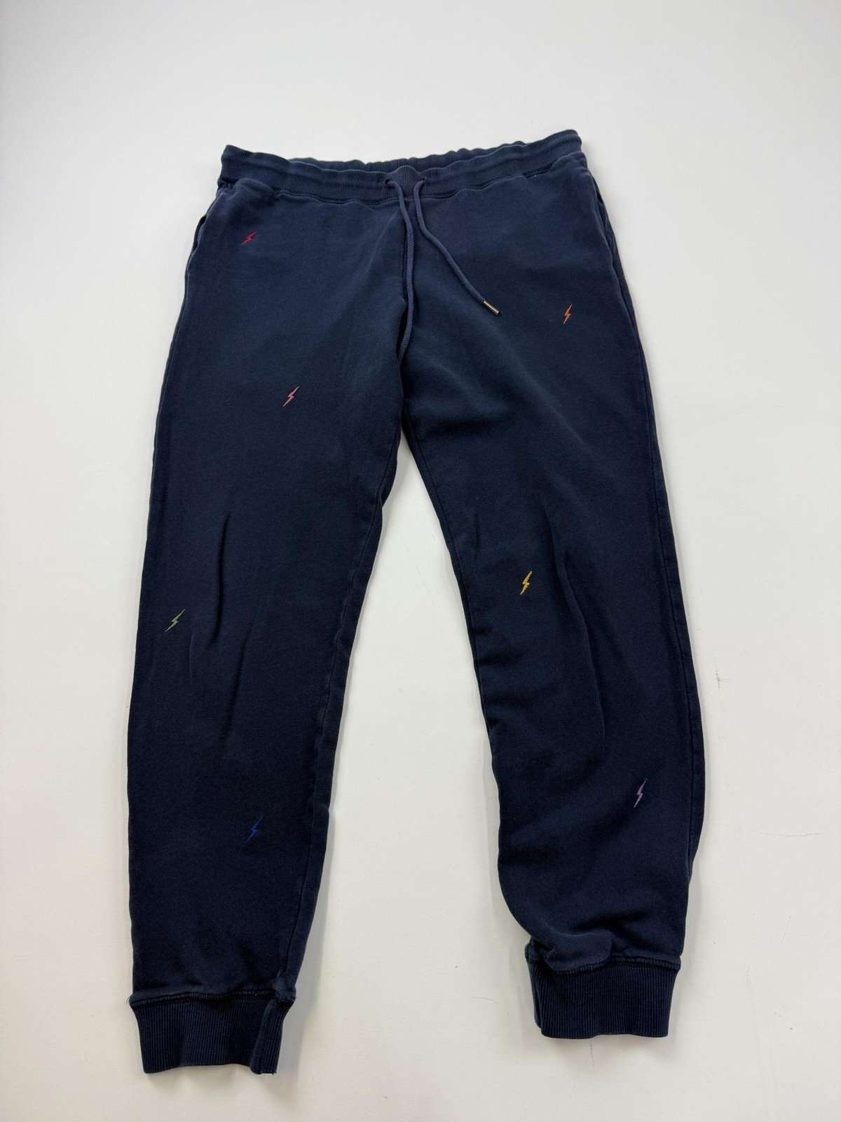 Lovestitch Sweatpants Womens Large Blue Jogger Elastic Embroidered Lightning