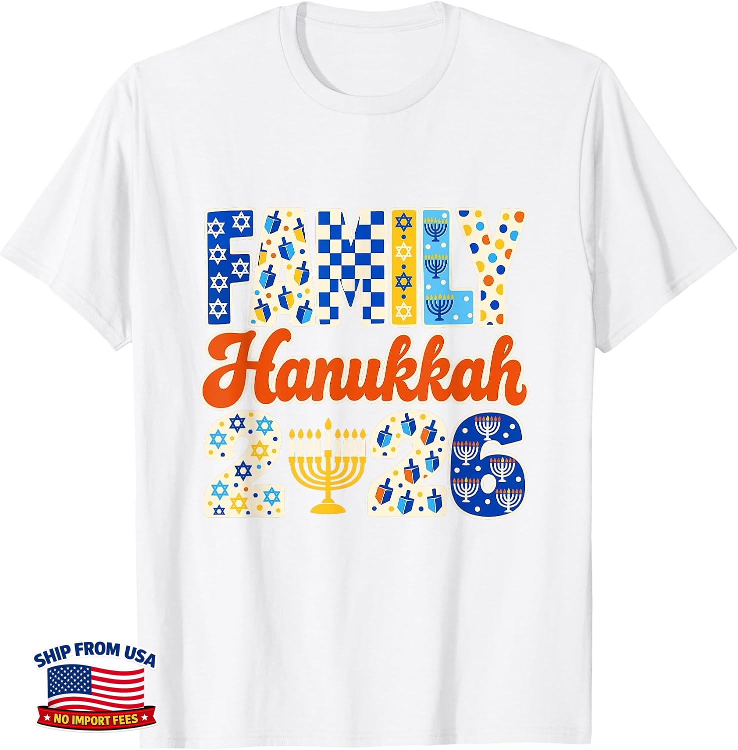 2026 Family Hanukkah Menorah Dreidel Star of David Block T-Shirt