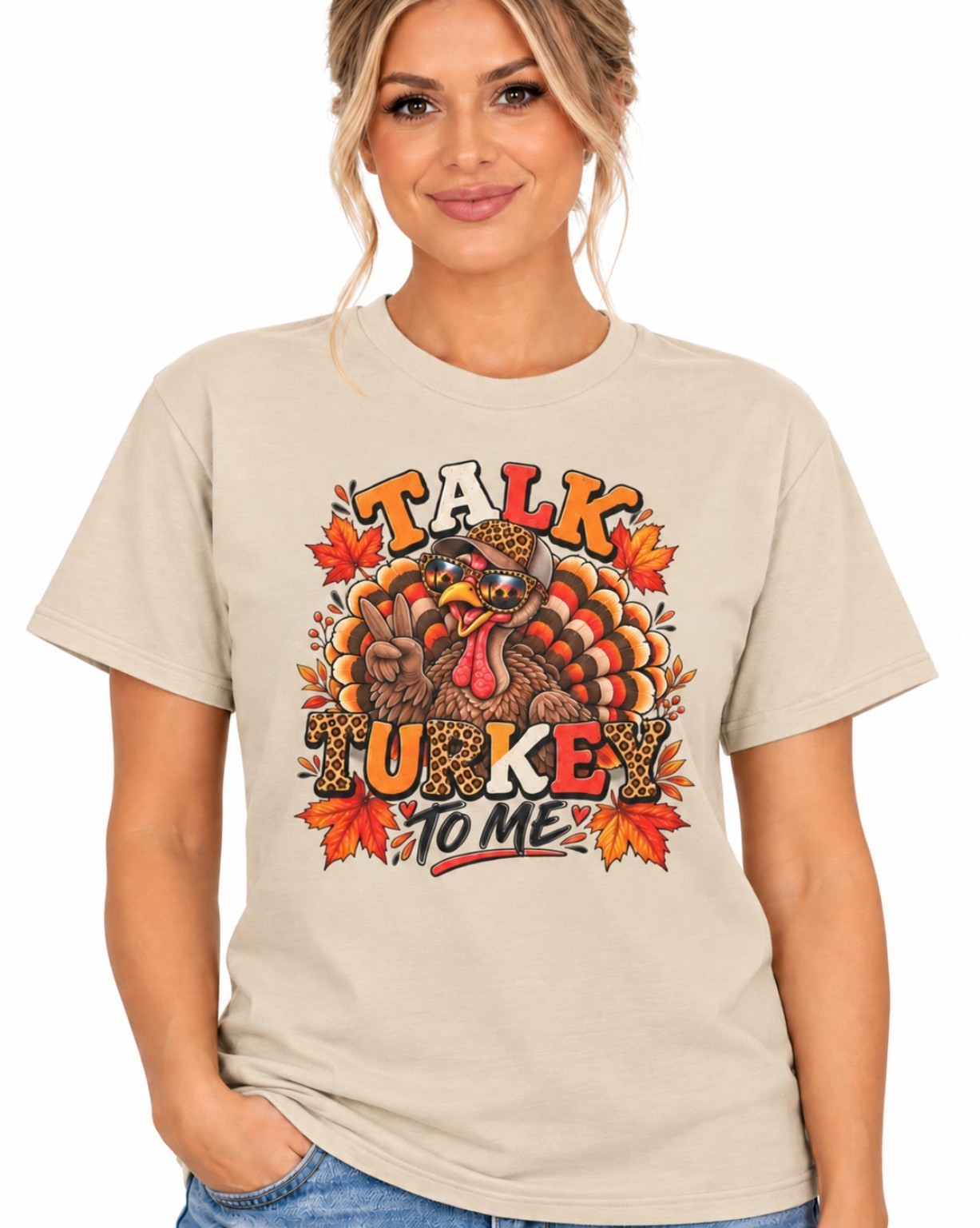 Talk Turkey to Me Thanksgiving T-Shirt Funny Turkey Fall Graphic Tee .
