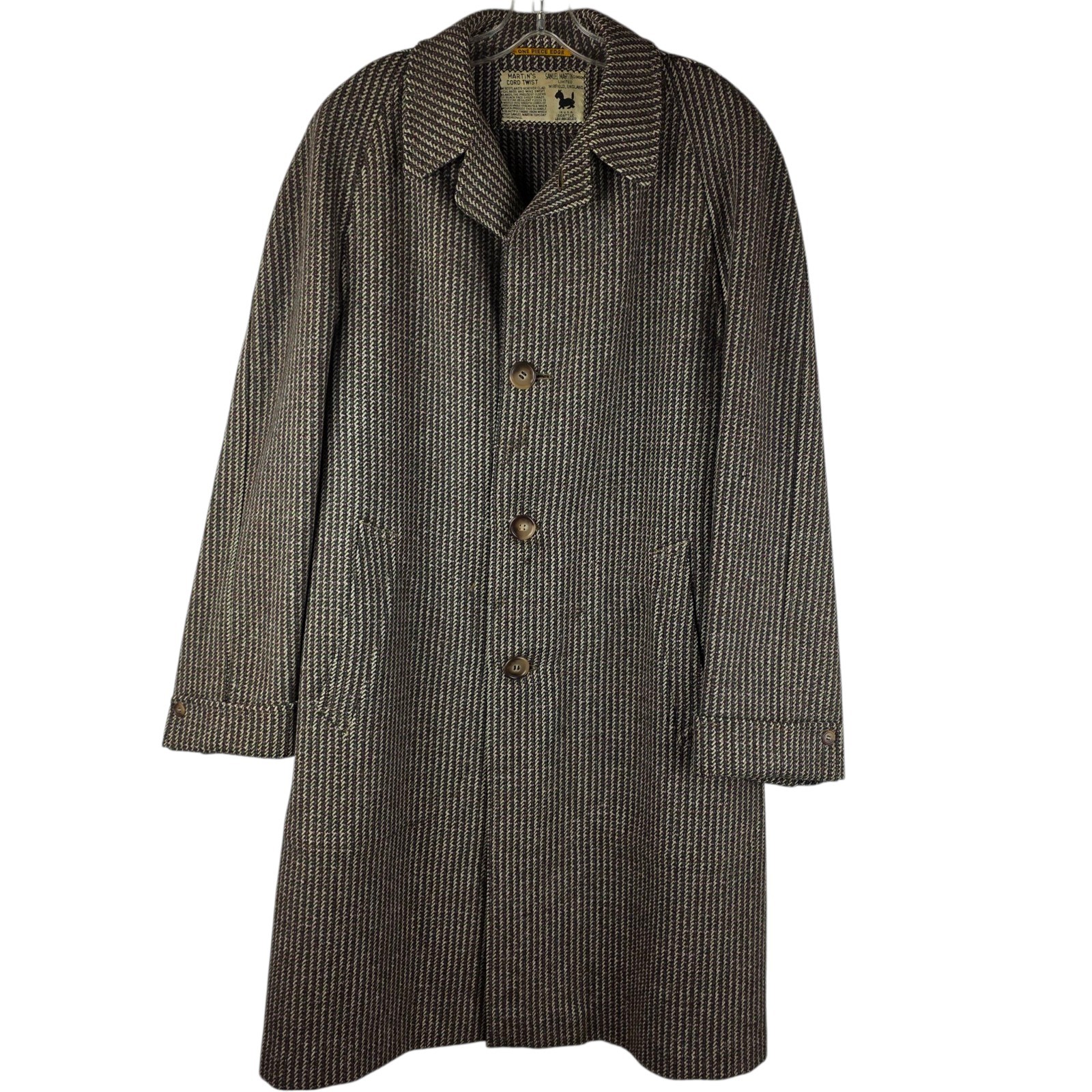 VTG Samuel Martin Houndstooth Cord Twist Wool Top Coat Mens Overcoat Tweed 