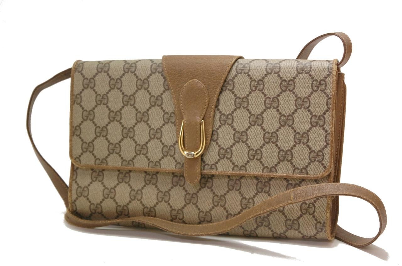 Auth GUCCI GG Coated Canvas Shoulder Crossbody Messenger Bag PVC Brown 1021a