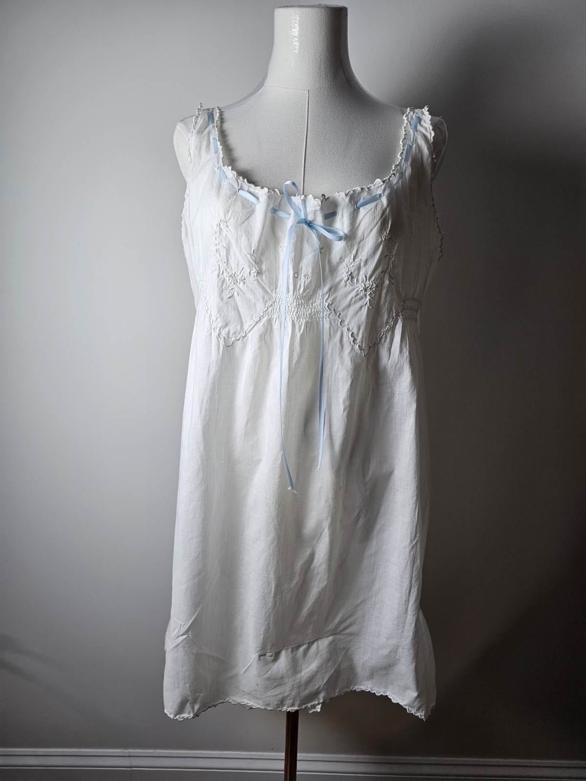 Vtg 1920s White Cotton Lawn Envelope Chemise Step-In, Floral Eyelet Embroidery