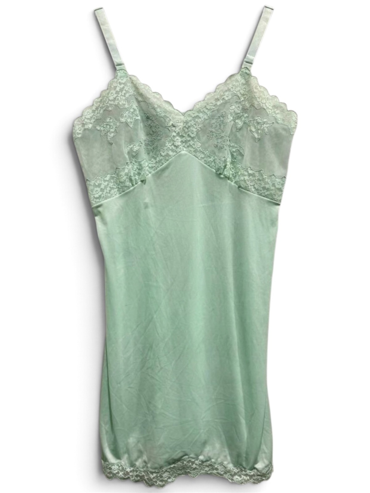 Movie Star Vintage Mint Green Lace Lingerie Slip Dress 36