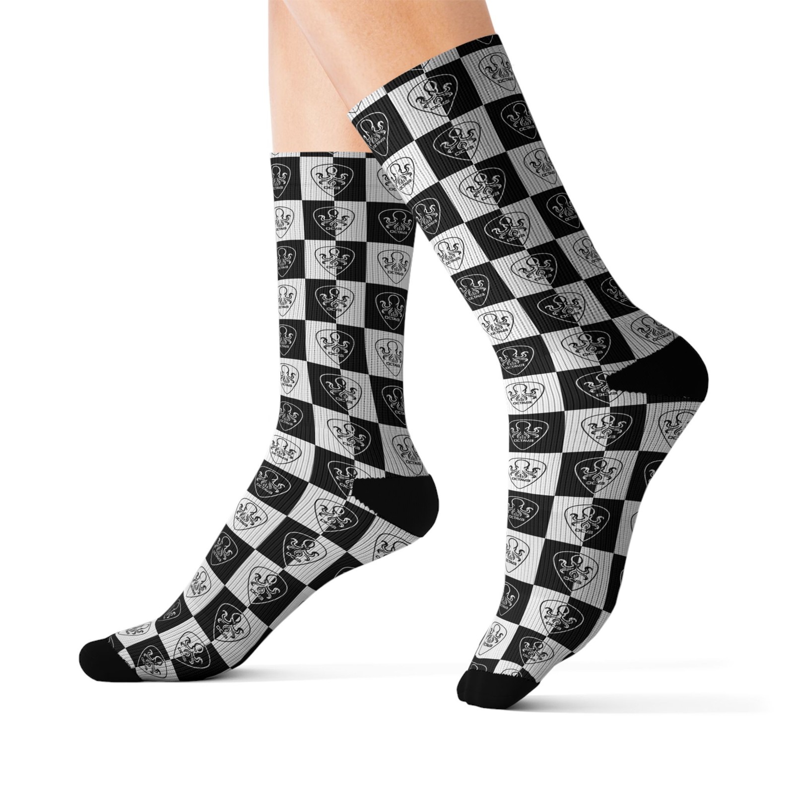 Checkerboard OCTAV3 Octopus picks | Black White Sublimation Socks