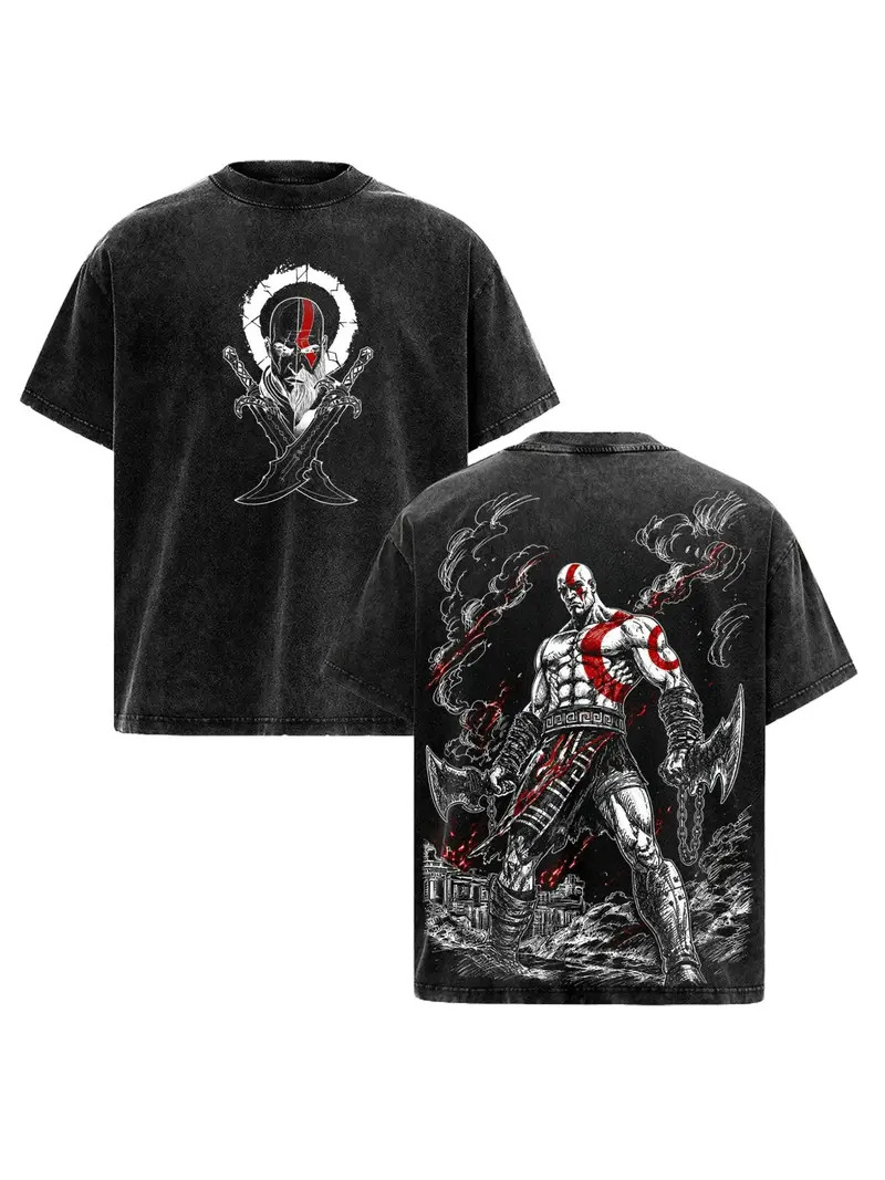 Kratos God Style Graphic TShirt Short Sleeve Tee Streetwear