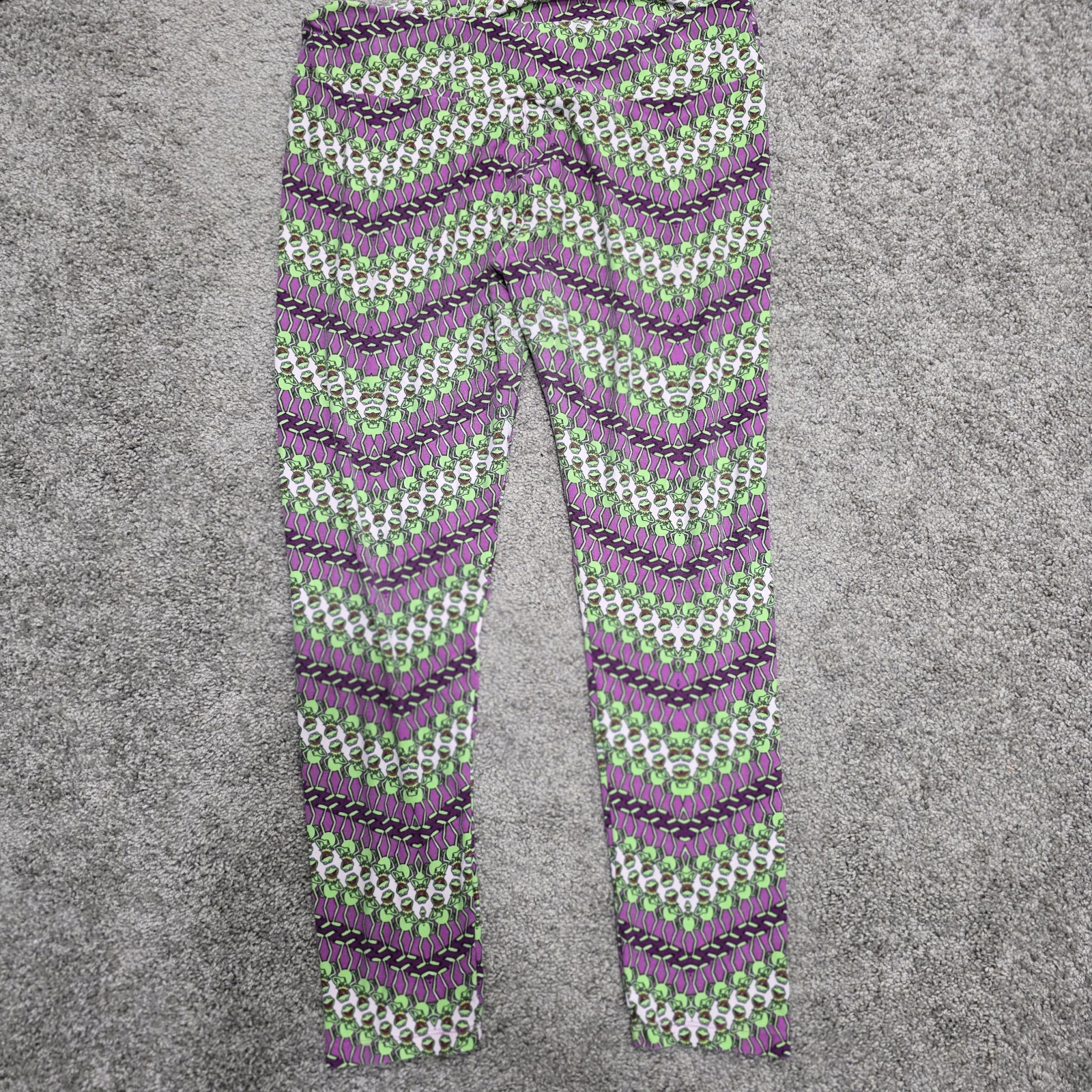 Lularoe Women Leggings Kermit The Frog Purple Green Chevron Soft Stretch Muppets
