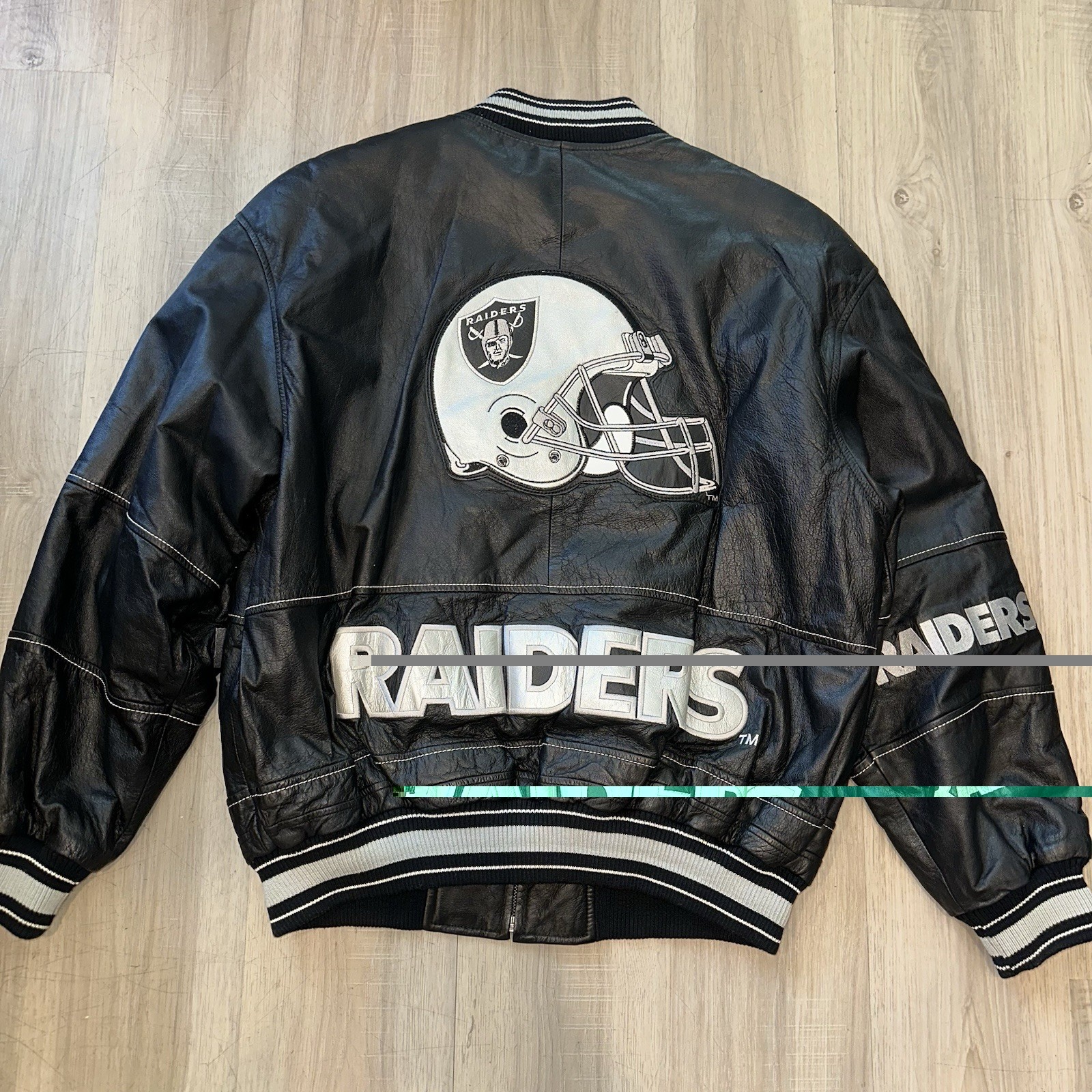 Vintage G-III Carl Banks Oakland Raiders Leather Jacket Size L Black 90\'s