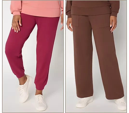 AnyBody Regular Cozy Knit French Terry 2 Pack Wide Leg & Jogger Pants NWT