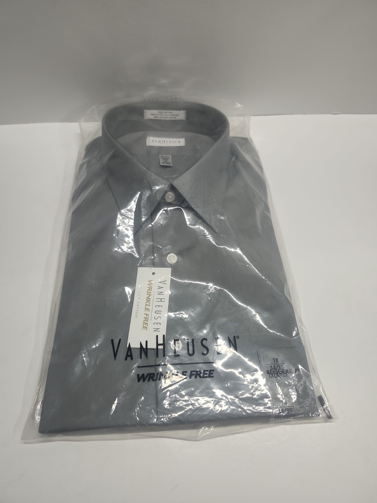 Van Heusen Men\'s XXL Gray Button Up Shirt, Wrinkle Free 18 34/35  NWT Lux Sateen