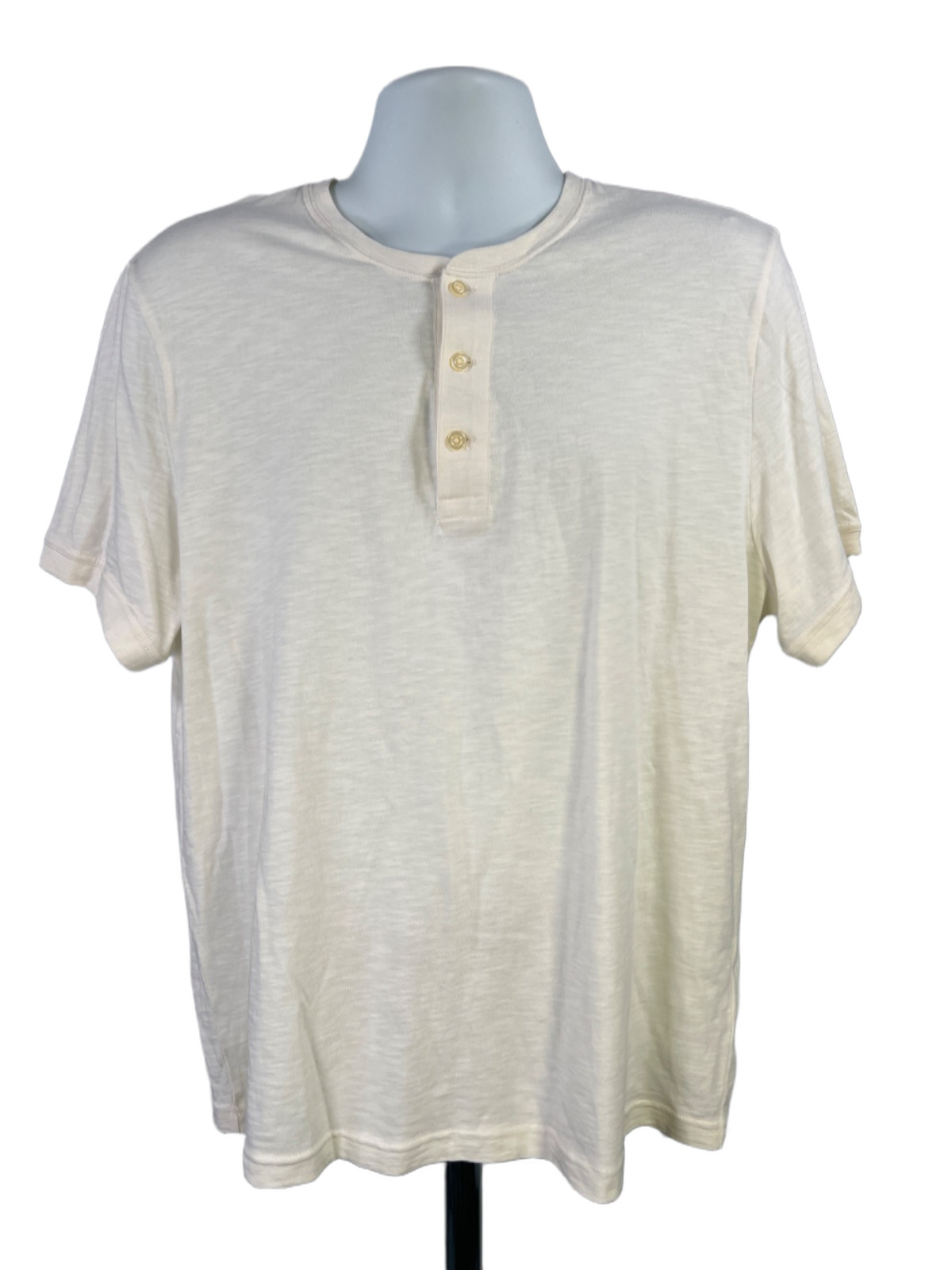 J.Crew Men\'s Ivory/White Slub Cotton Button Henley Short Sleeve Polo - L